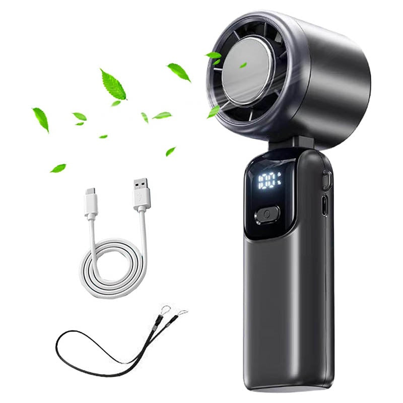 Cooling fan standing upright on desk for hands-free airflow