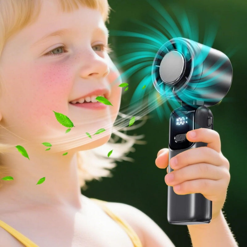 Handheld fan with attached lanyard for easy carrying