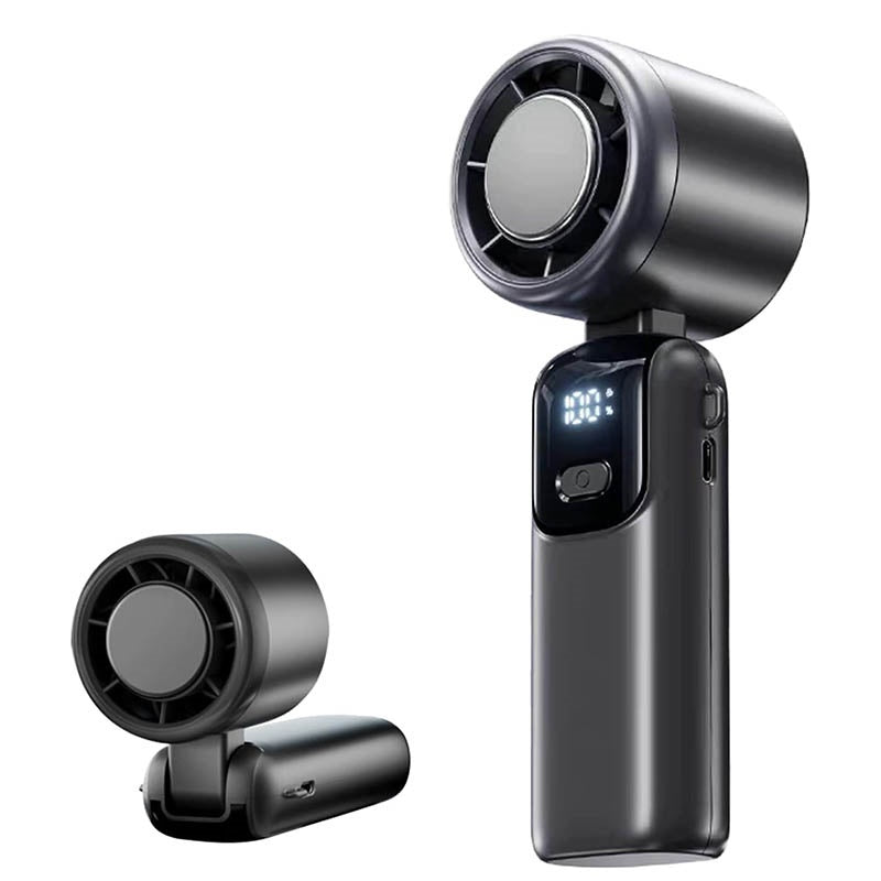 Cooling fan shown in hand for size and portability reference